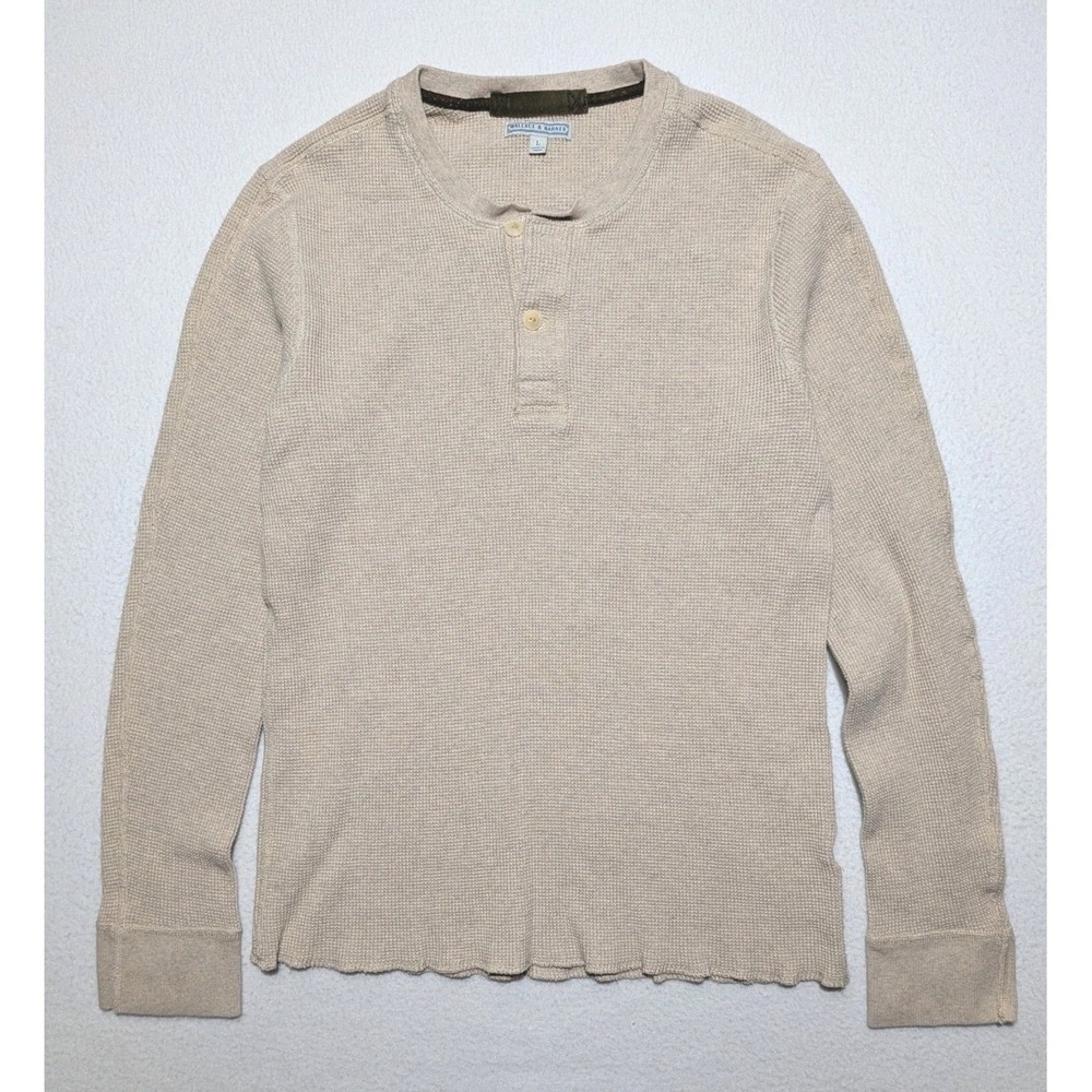 Wallace & Barnes Men's Oatmeal Thermal Henley XL‎ Cotton Workwear Luxe